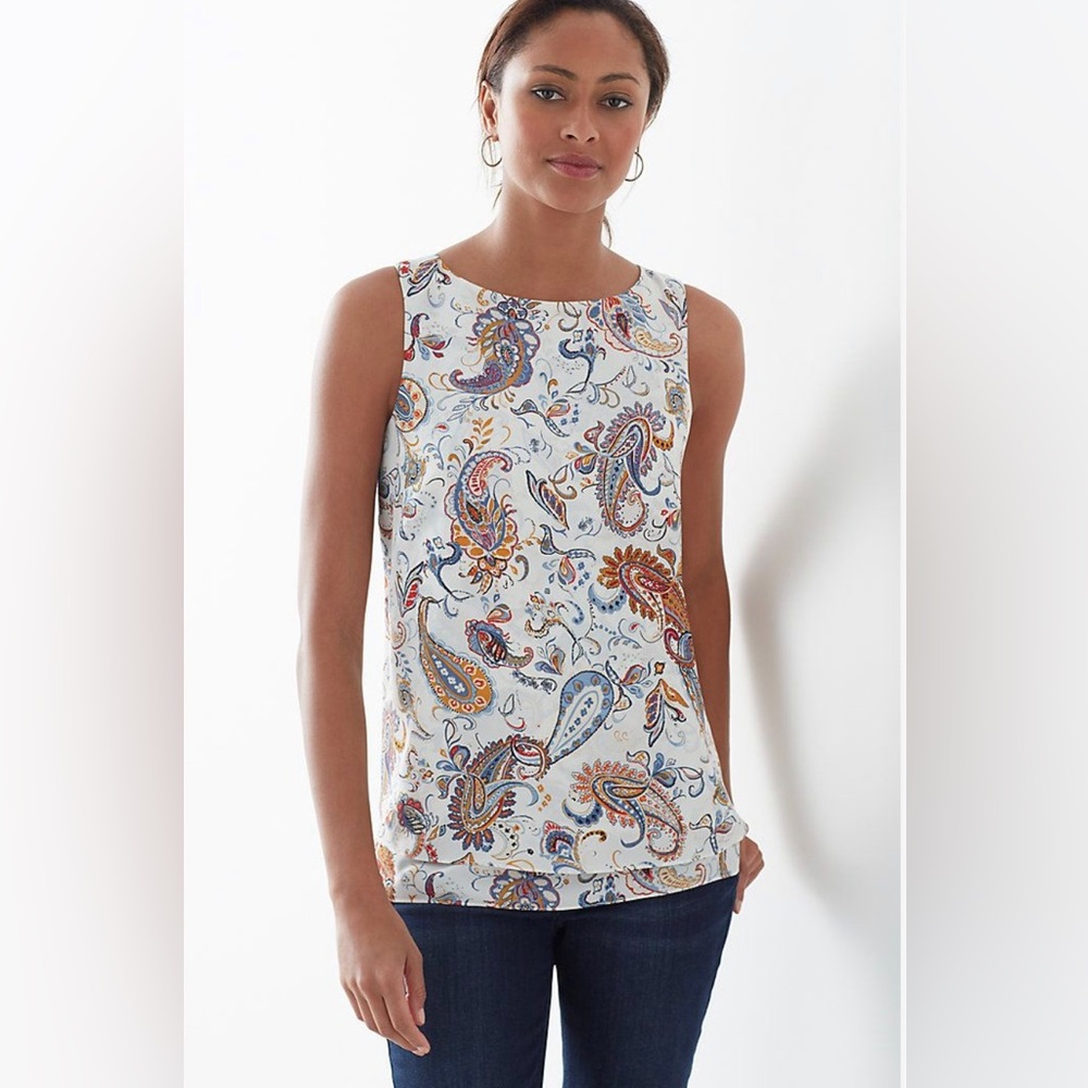 💙J.Jill Paisley Crepe Print Layered Sleeveless Tank